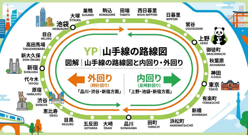 【図解】山手線 内回り・外回りの覚え方3選｜今日から迷わない！ | 脳力の学校（株式会社Wonder Education）